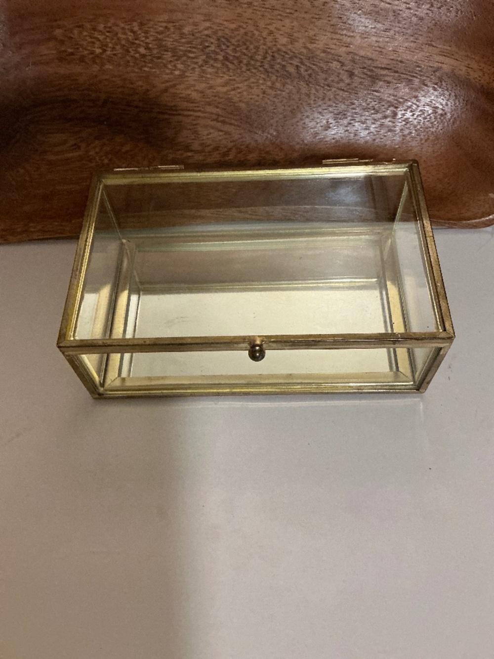 Vintage Brass & Glass Jewelry Box | Mirrored Trinket Box | Hollywood Regency
